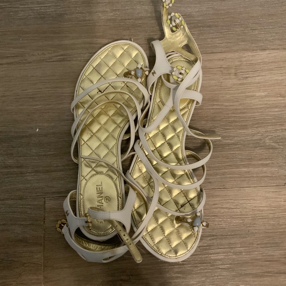 Chanel Strappy White and Gold Sandals - Picture 2 of 2